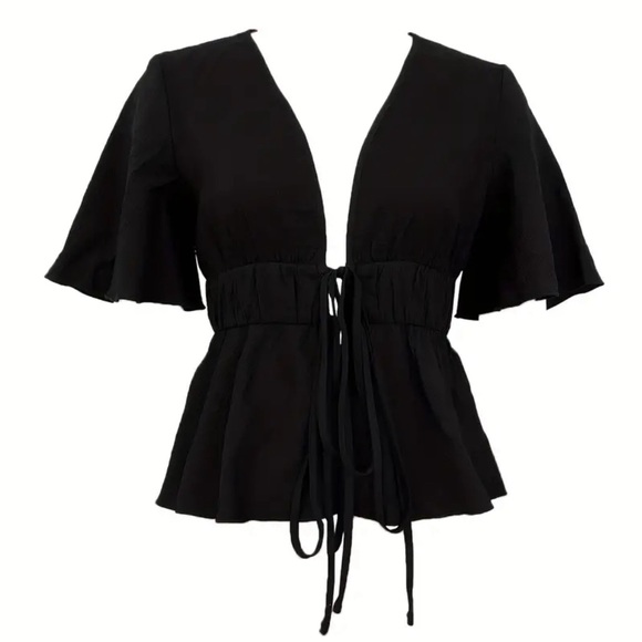 Tops - Plunging Tie Front Blouse
